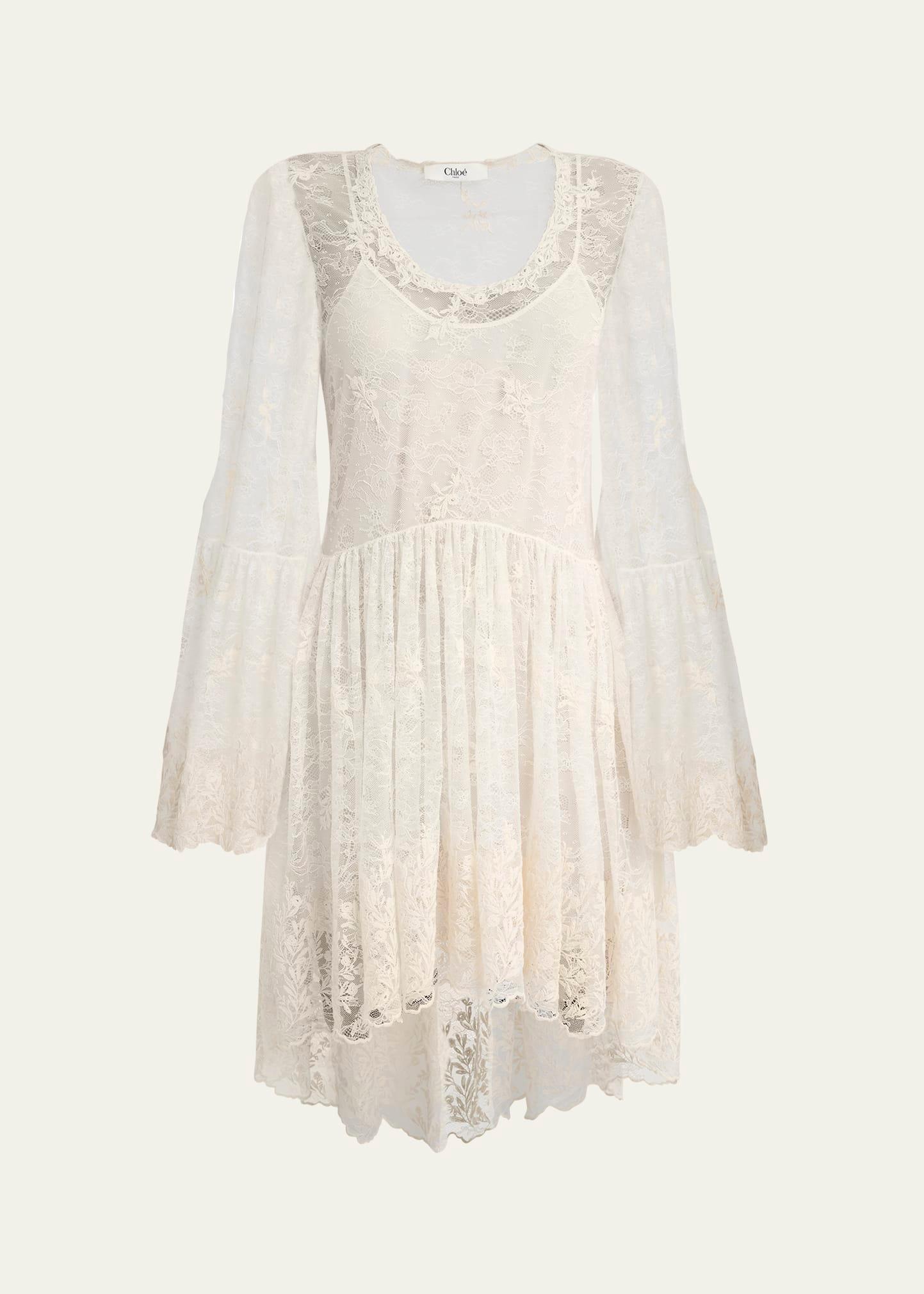 lace u-neck long-sleeve mini dress