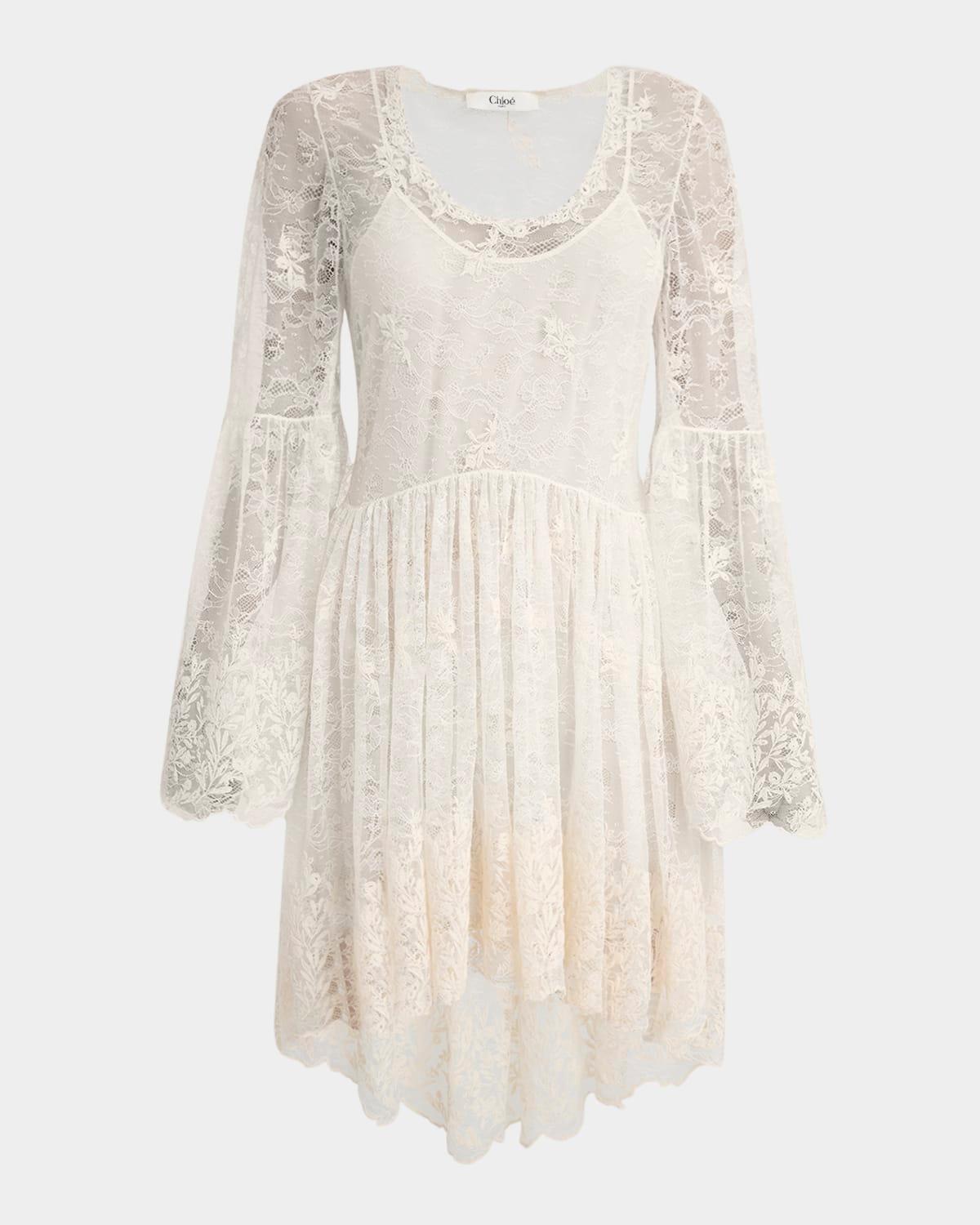 lace u-neck long-sleeve mini dress