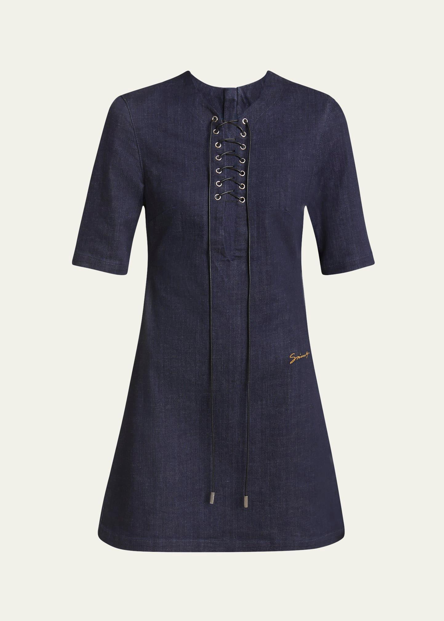 lace-up denim mini dress