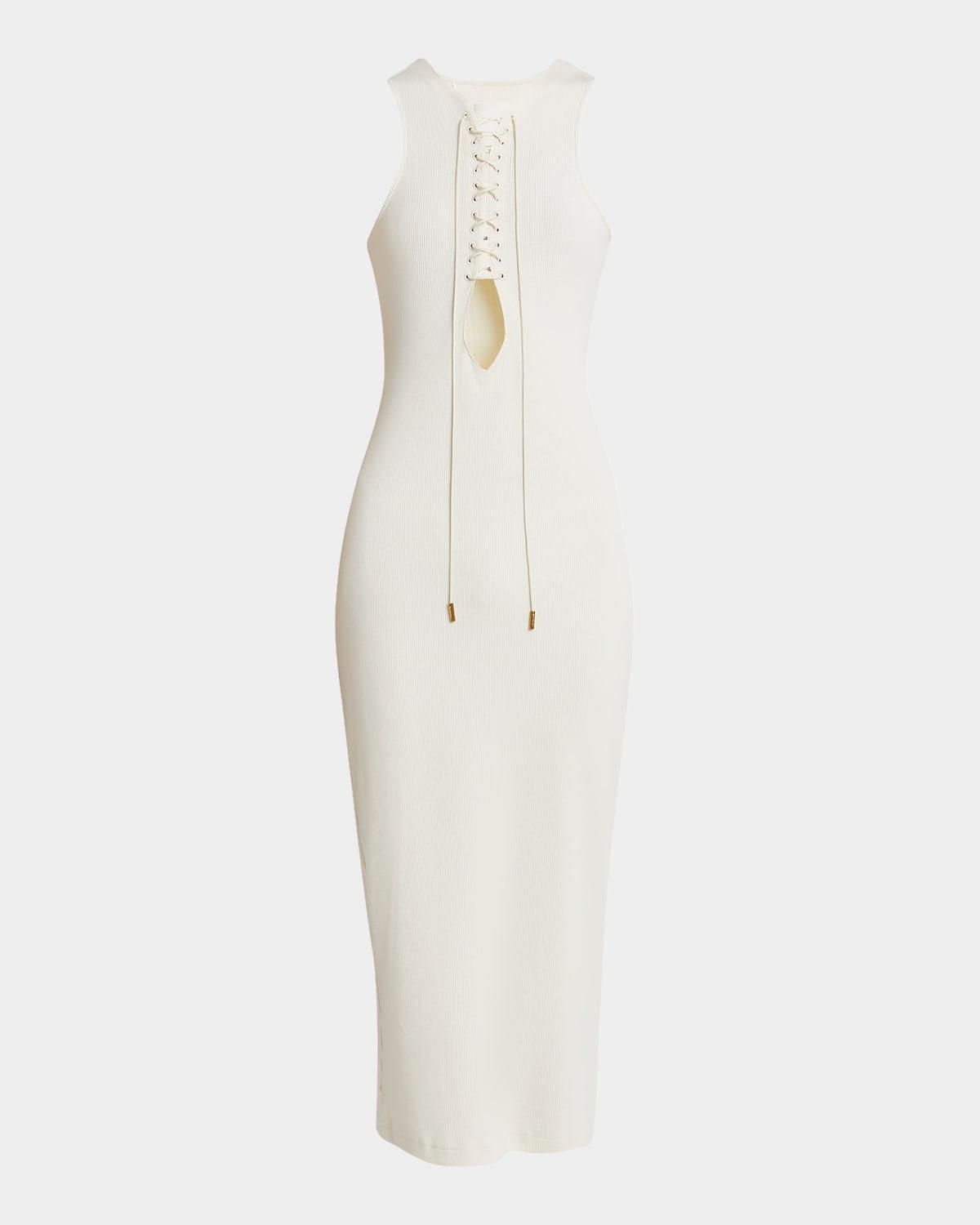 lace-up rib midi tank dress