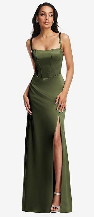 lace up tie-back corset maxi dress with front slit