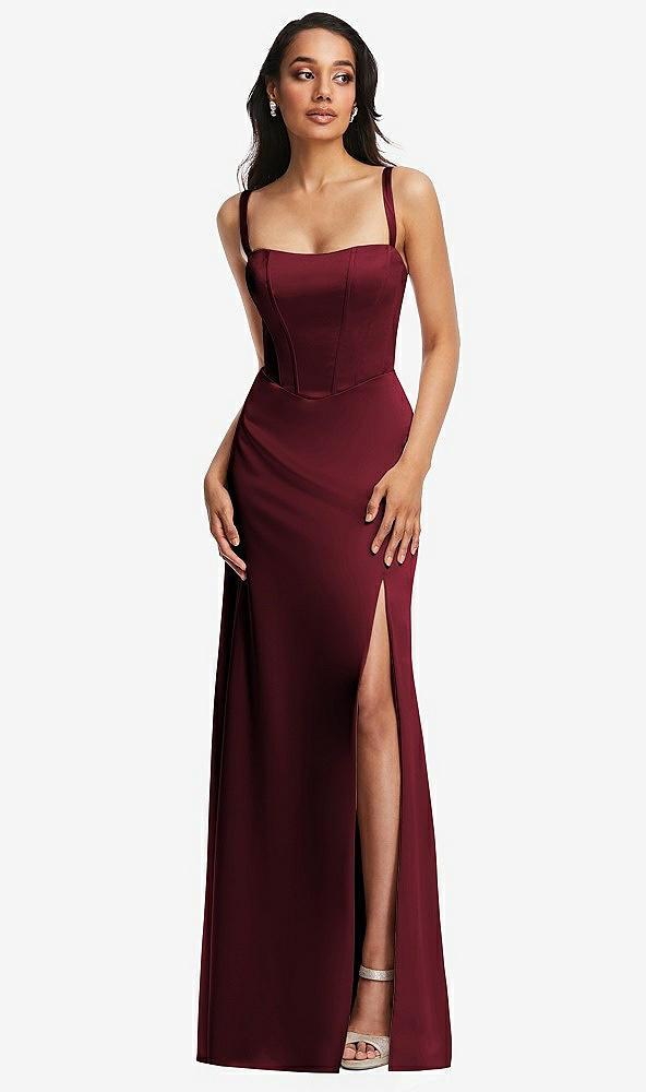 lace up tie-back corset maxi dress with front slit