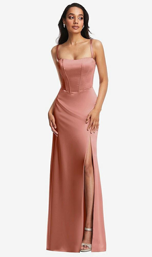 lace up tie-back corset maxi dress with front slit