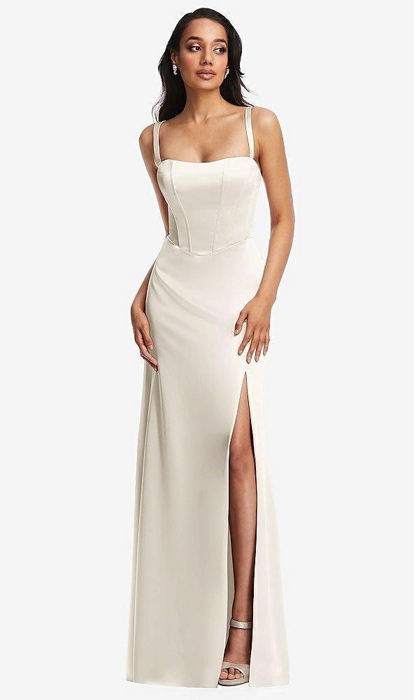 lace up tie-back corset maxi dress with front slit