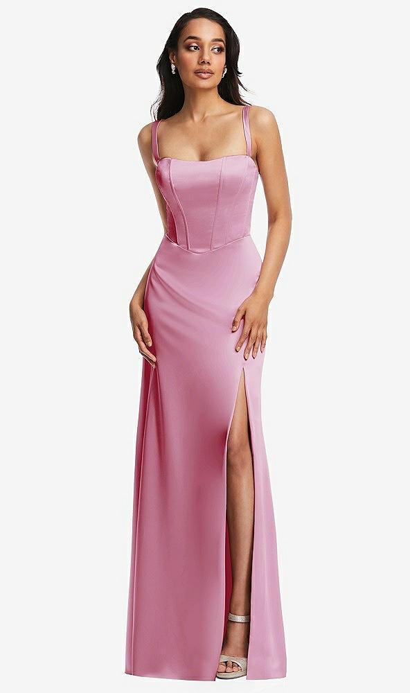 lace up tie-back corset maxi dress with front slit