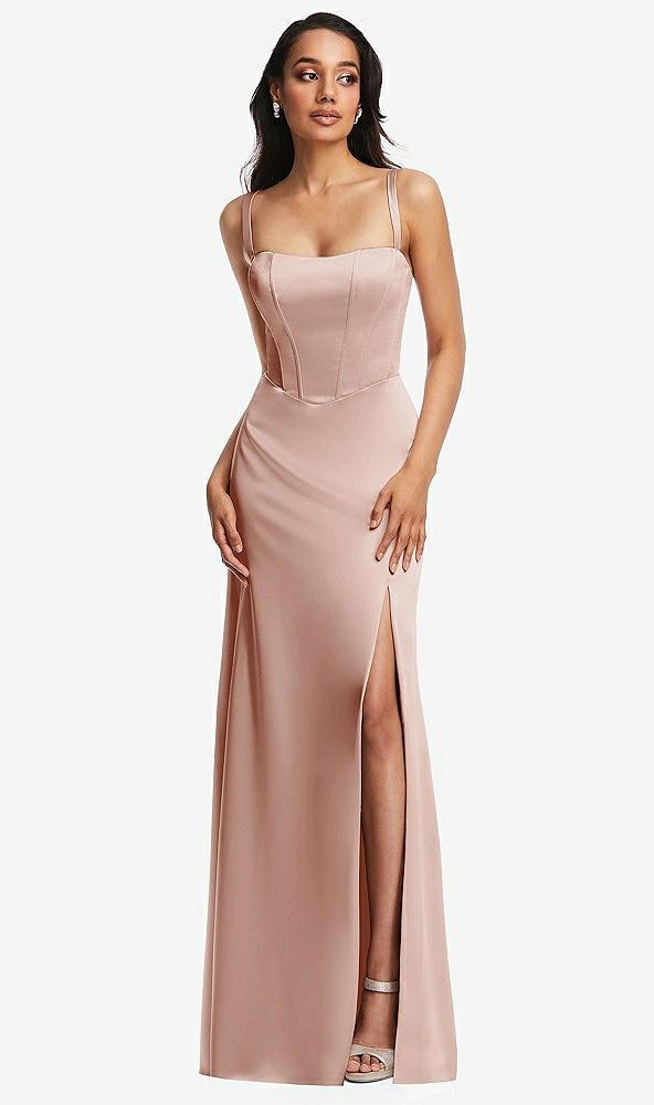 lace up tie-back corset maxi dress with front slit