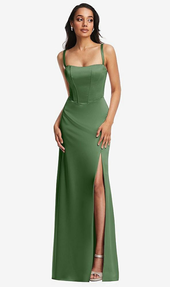 lace up tie-back corset maxi dress with front slit