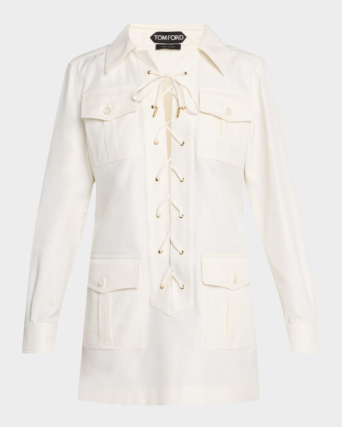 lace-up twill mini safari tunic dress