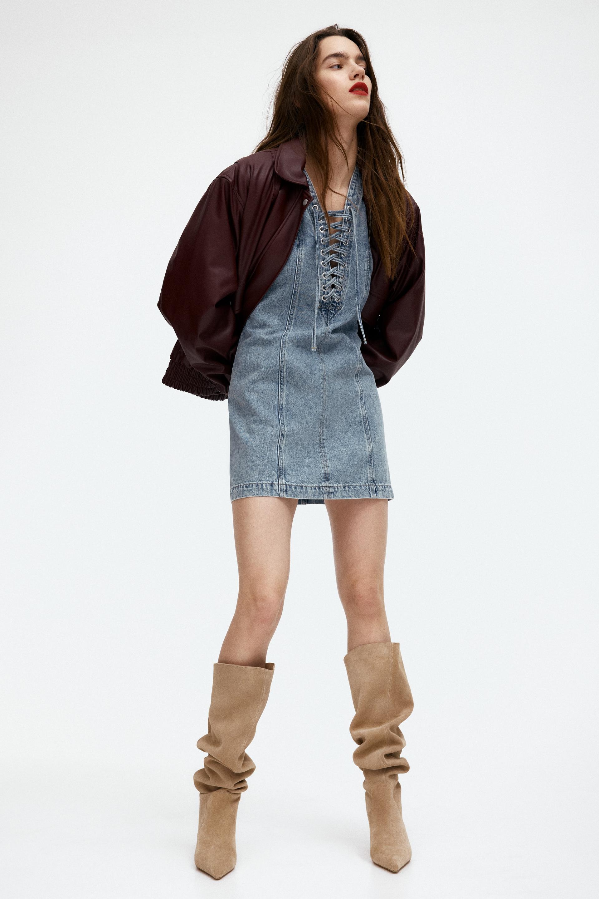 lacing-detail denim dress