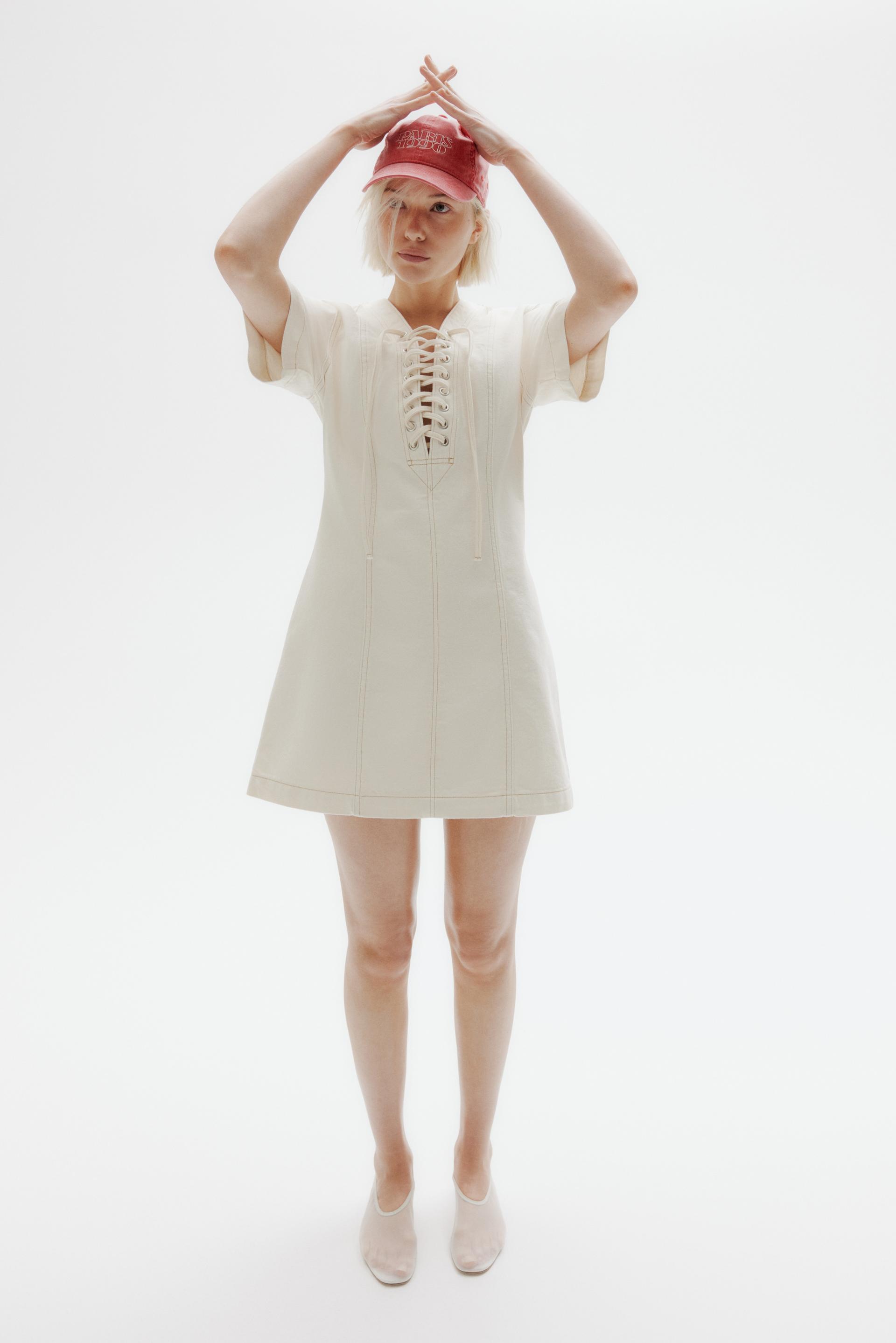 lacing-detail denim dress