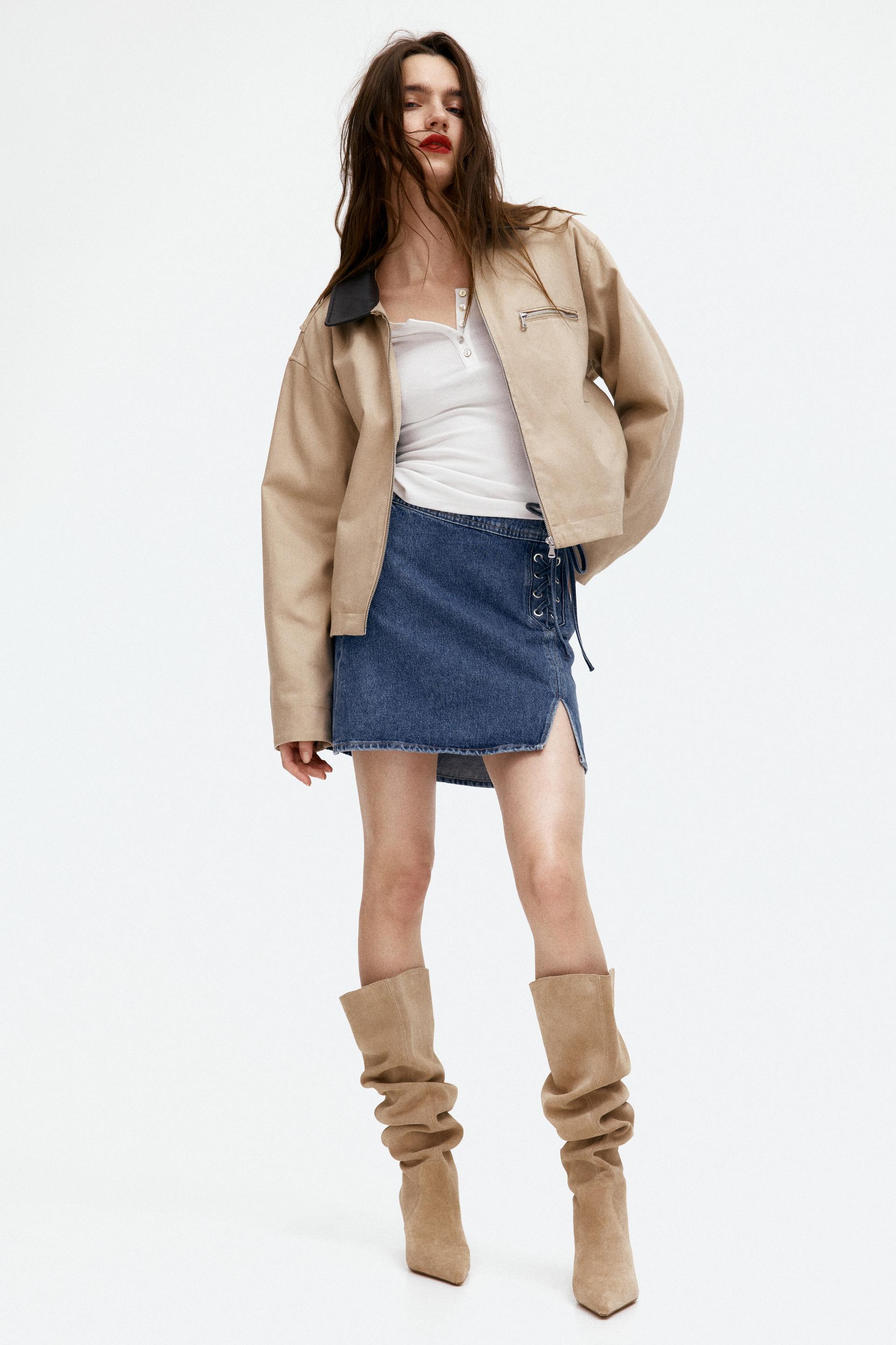 lacing-detail denim mini skirt