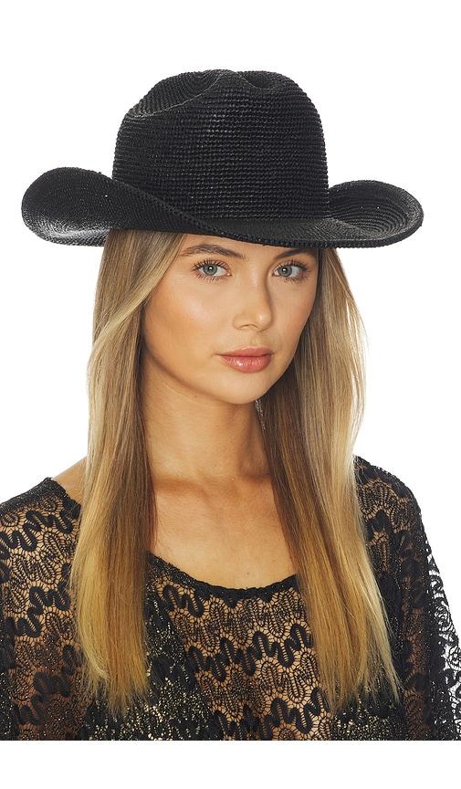 lack of color raffia cowboy hat in black.