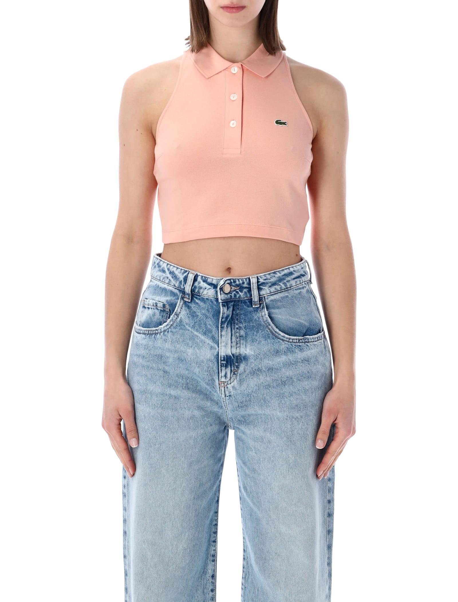 lacoste cropped cotton polo top