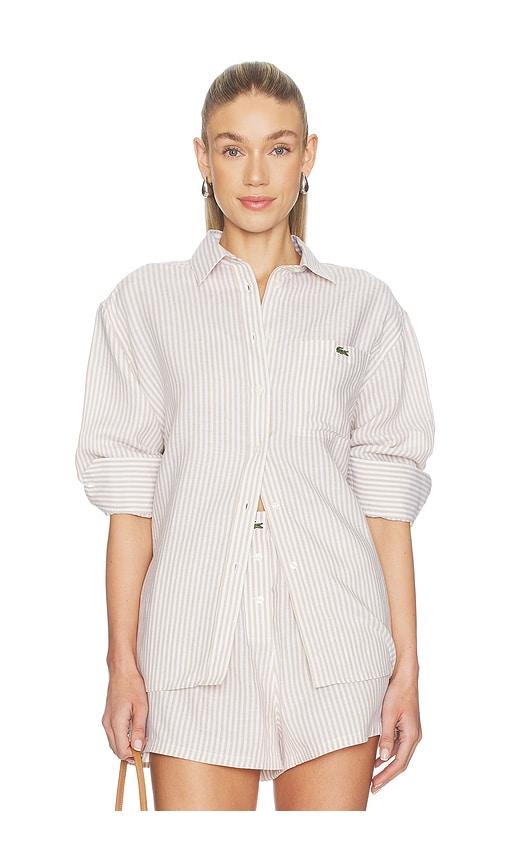 lacoste oversized fit toile shirt in beige.