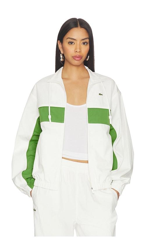 lacoste relaxed fit twill jacket in white,green.