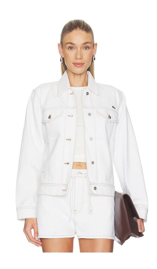 lacoste slim fit denim jacket in white.