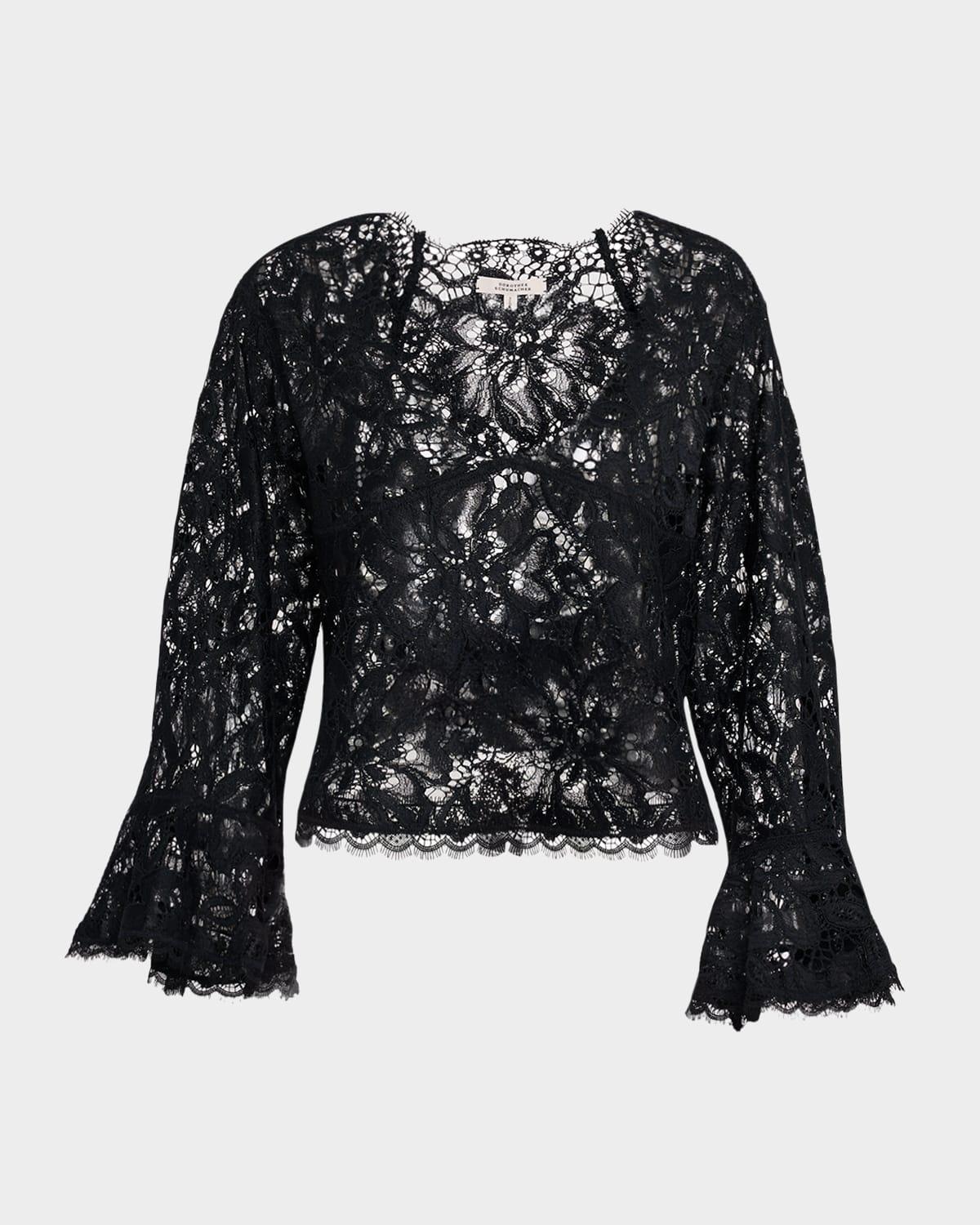 lacy dream cropped flare-sleeve blouse