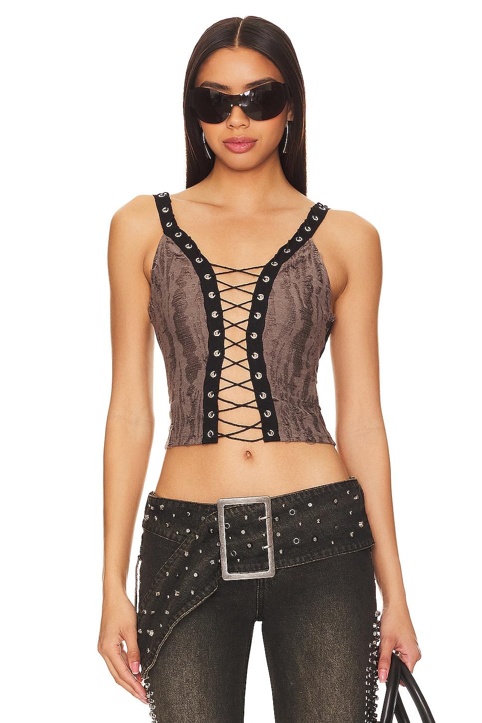 ladder knit lace up top