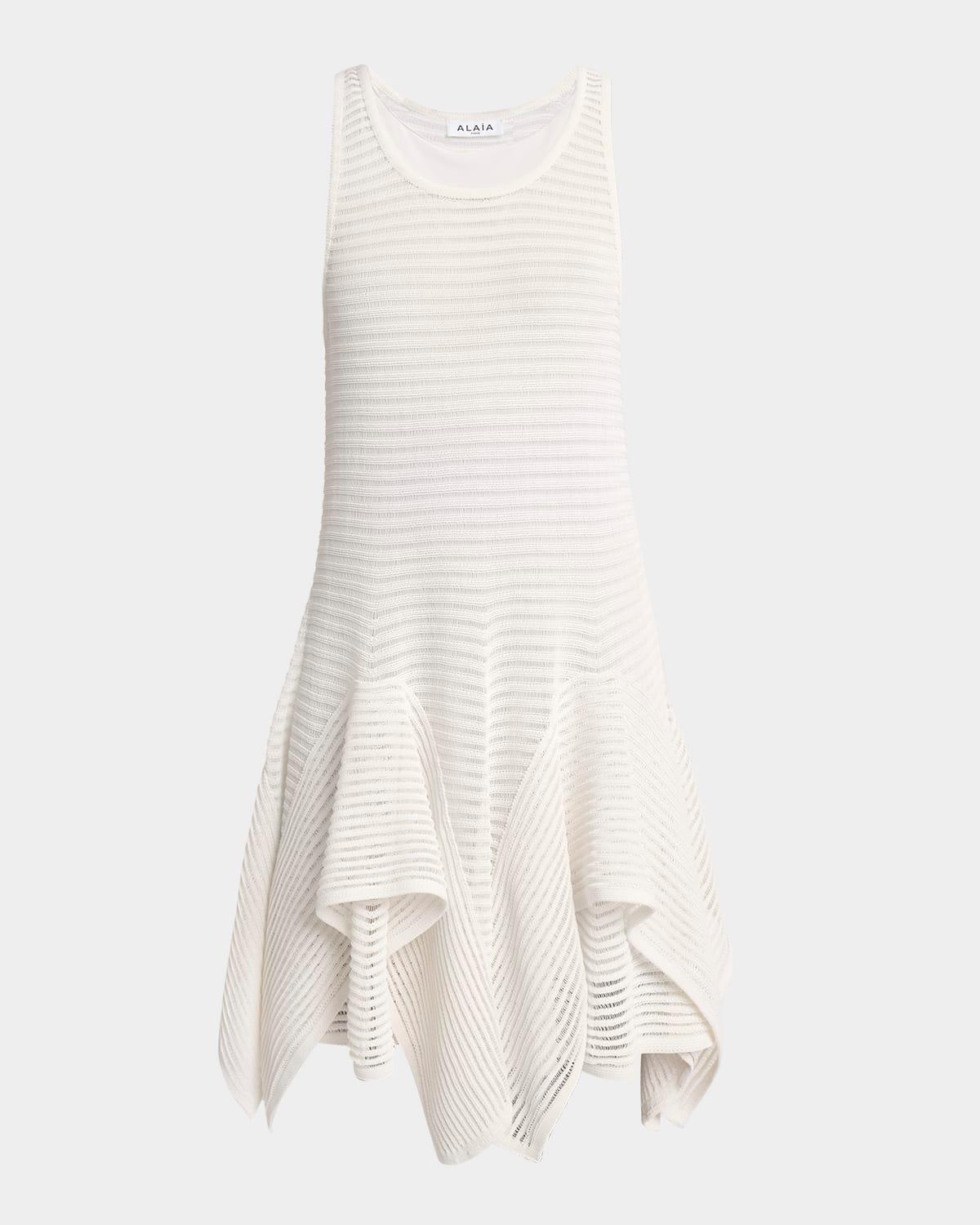 ladder knit sleeveless ruffle-slits midi dress