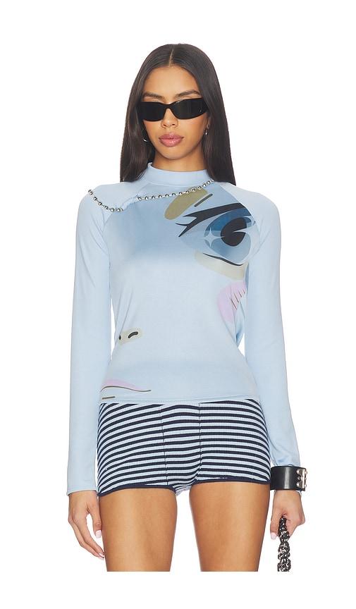 lado bokuchava manga turtleneck top in baby blue.
