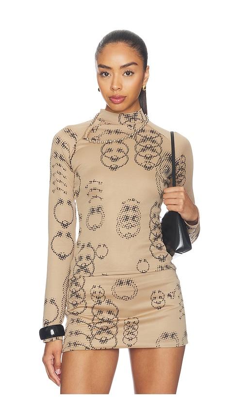 lado bokuchava piercer turtleneck top in beige.
