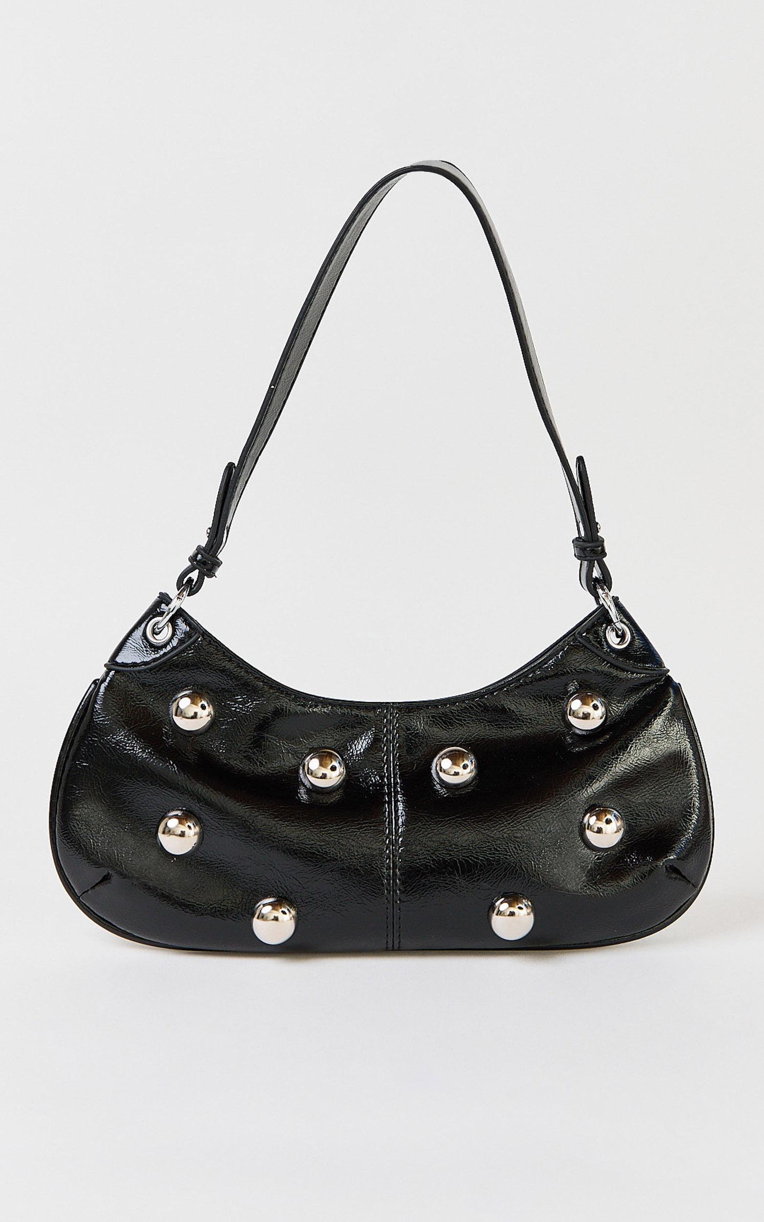 laine bag - hardware studded vinyl shoulder bag in black