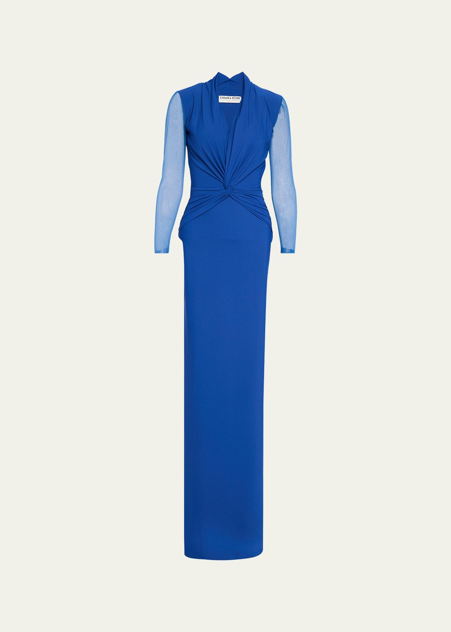 lalia twist-front illusion column gown