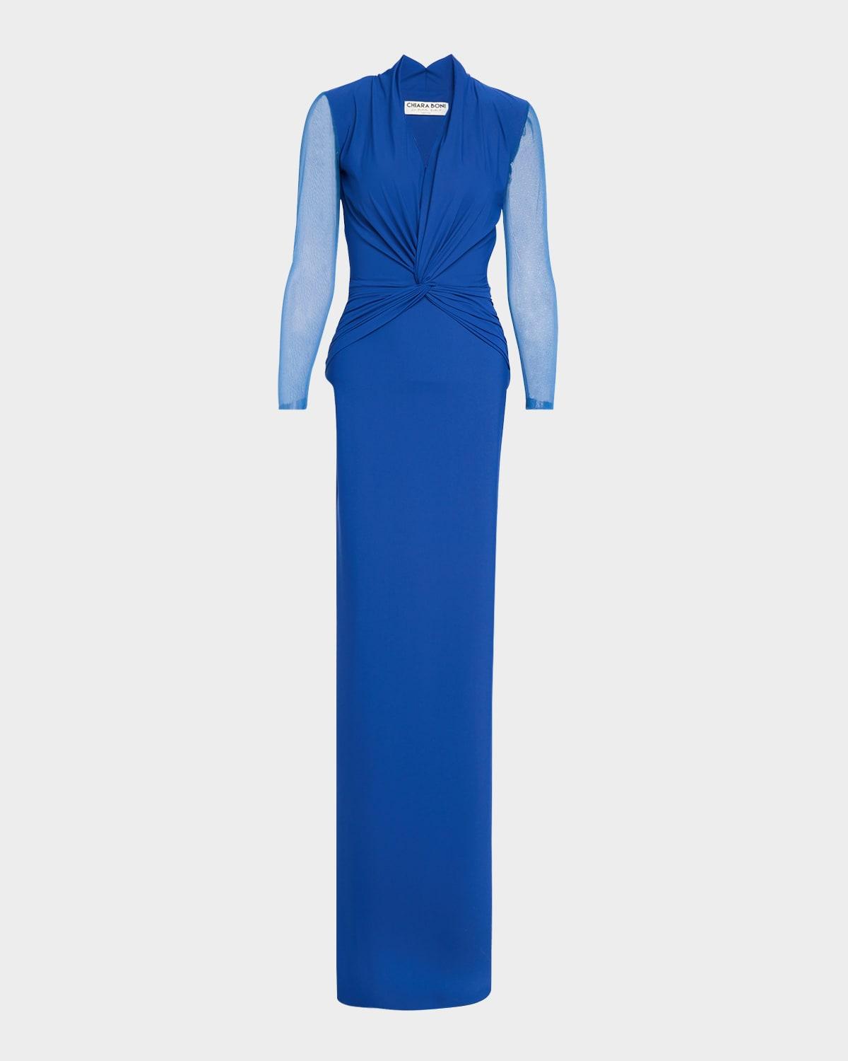 lalia twist-front illusion column gown