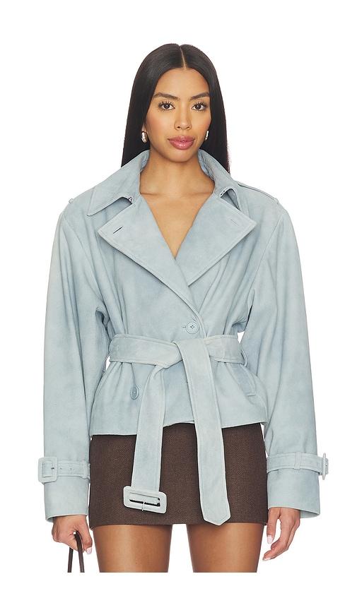 lamarque dhana cropped trench coat in blue.