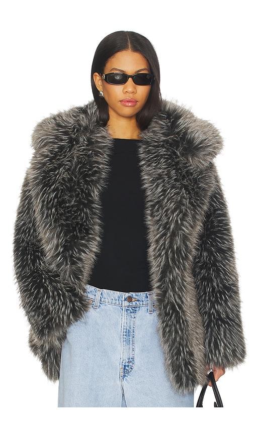 lamarque finaya faux fur jacket in black.