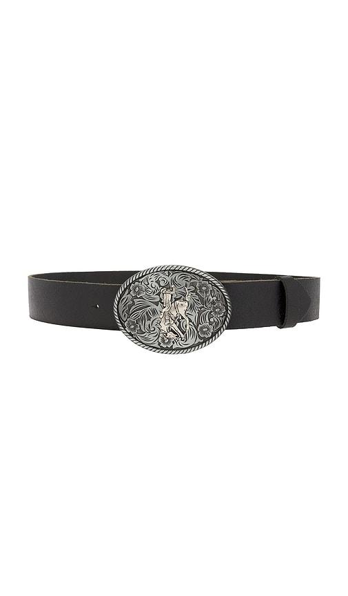 lamarque metal buckle leather belt in black.
