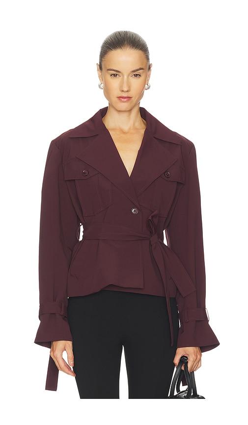 lamarque quinn cropped trench coat in burgundy.