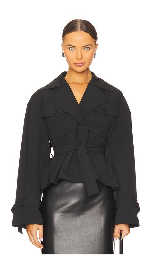 lamarque quinn cropped trenchcoat in black.