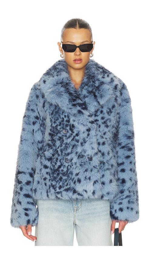 lamarque ravenna faux fur coat in blue.