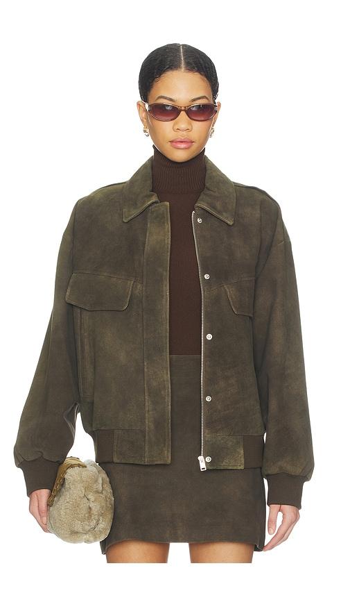lamarque trevanna suede jacket in olive.