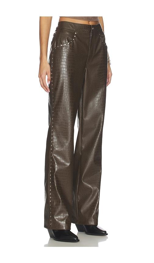 lamarque x revolve devin faux leather croco studded pant in chocolate.