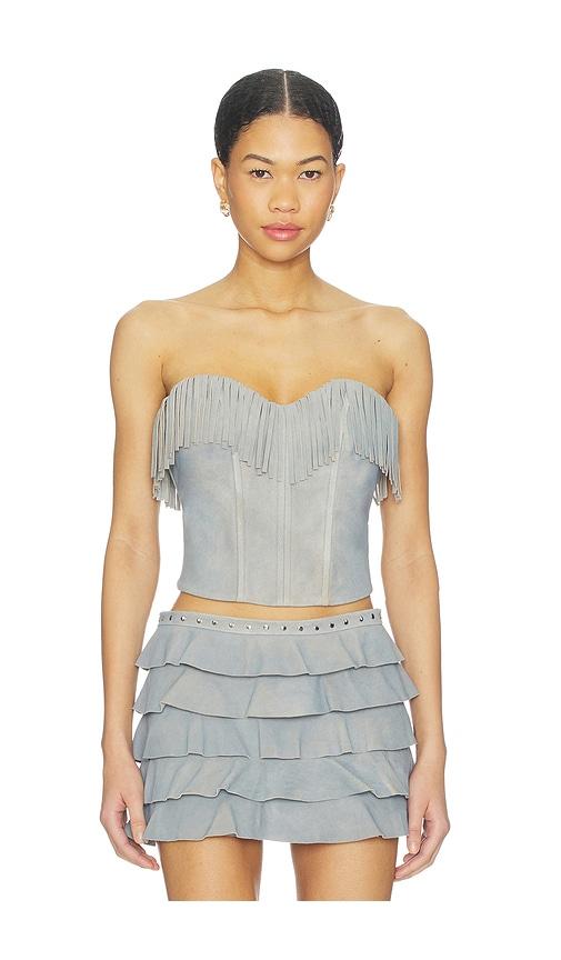 lamarque x revolve gianni fringed suede bustier top in slate.