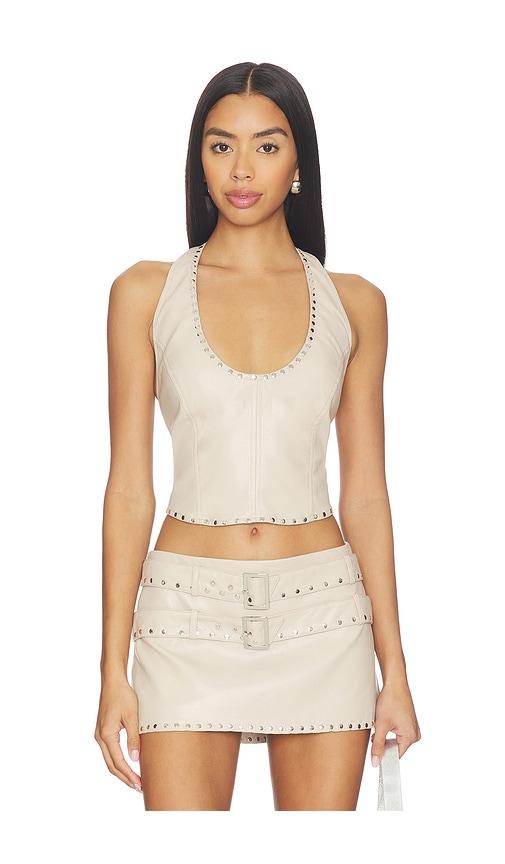 lamarque x revolve liddy faux leather studded halter top in cream.