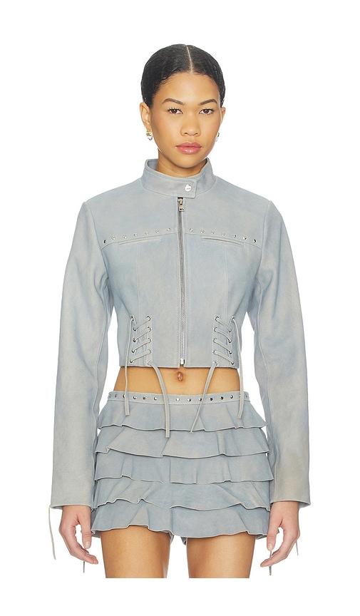lamarque x revolve silvina suede biker jacket in slate.