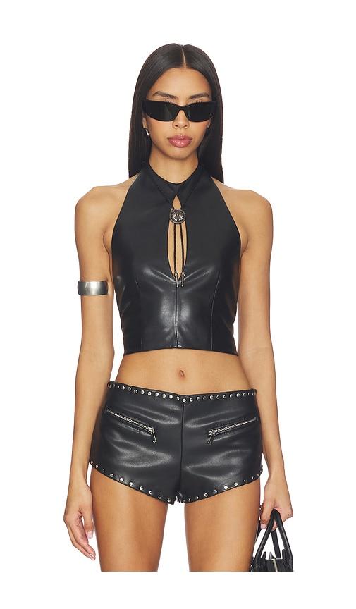 lamarque x revolve stella faux leather keyhole halter top in black.