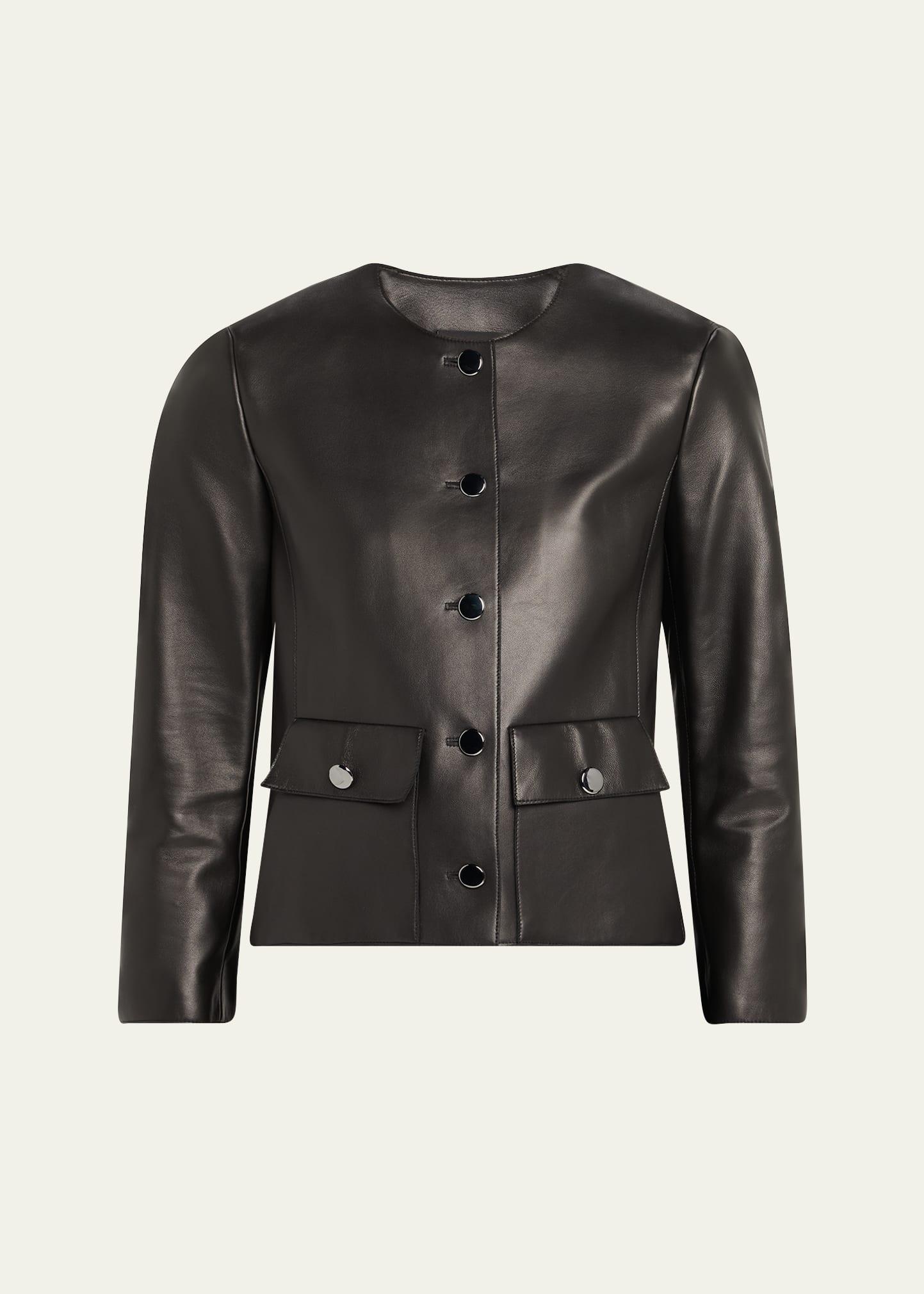 lamb nappa leather collarless jacke†