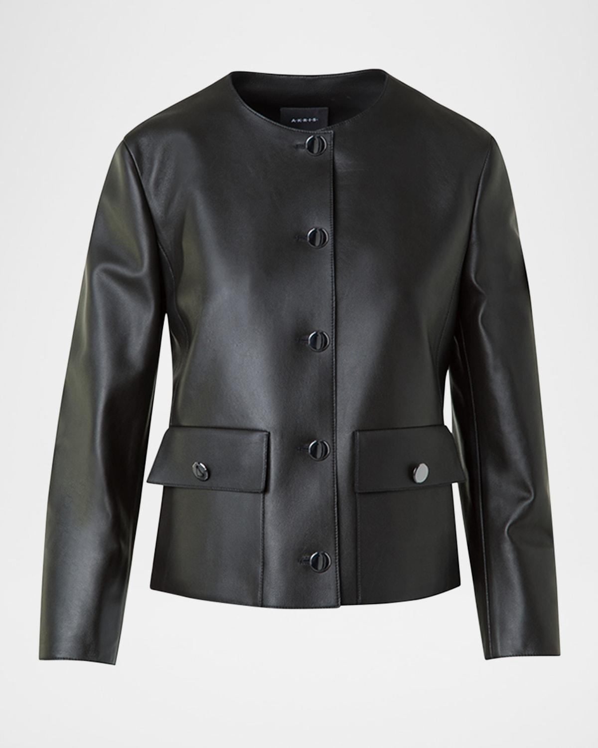 lamb nappa leather collarless jacke†