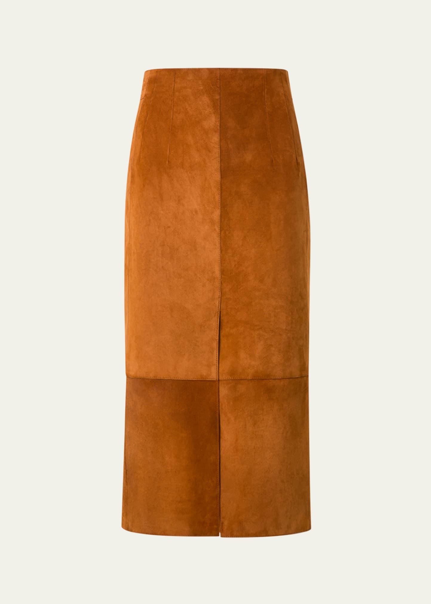 lamb suede slit midi pencil skirt