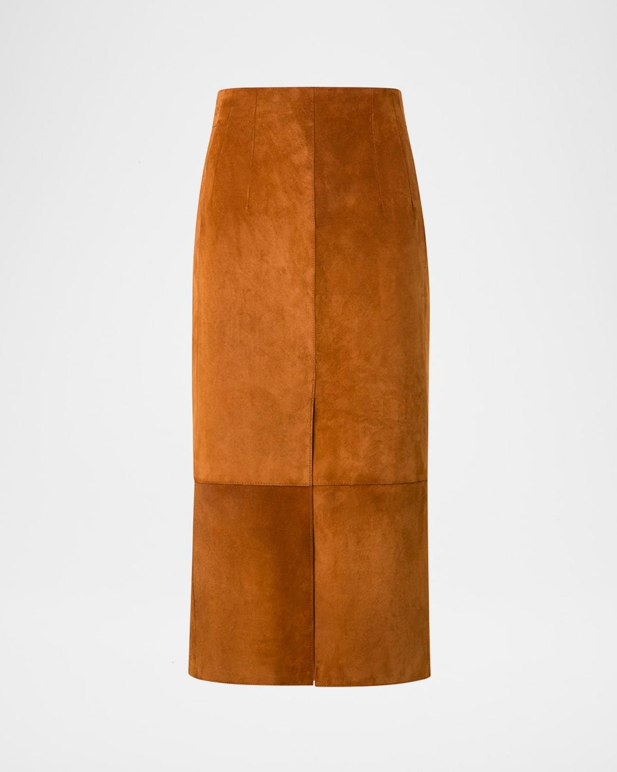 lamb suede slit midi pencil skirt
