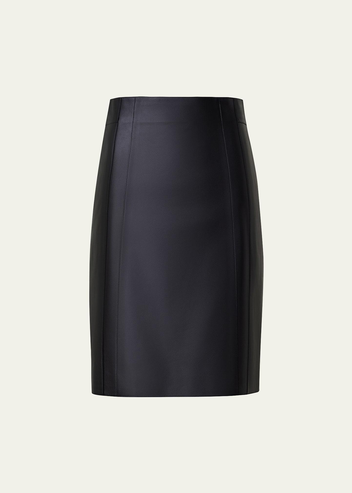 lambskin leather short pencil skirt