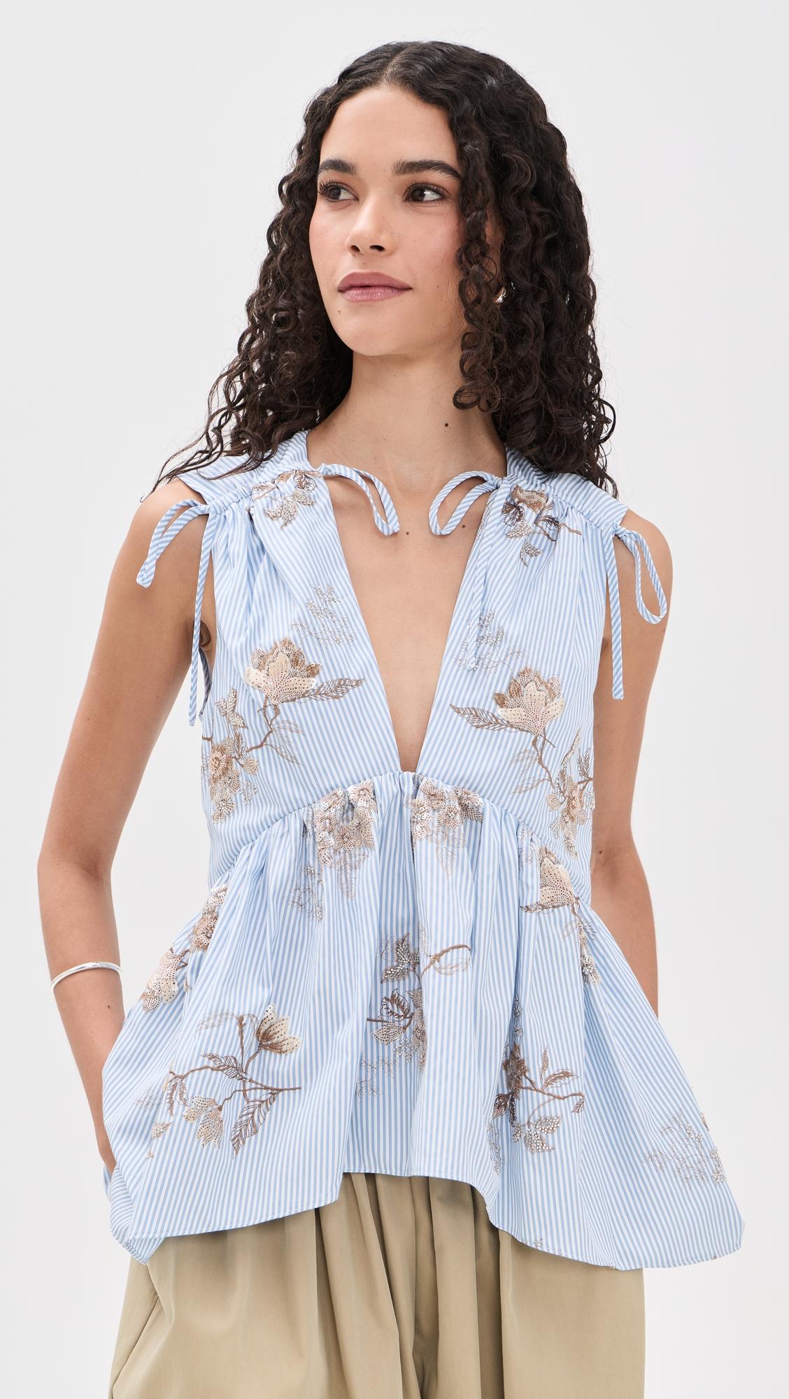lamia poplin embroidered top