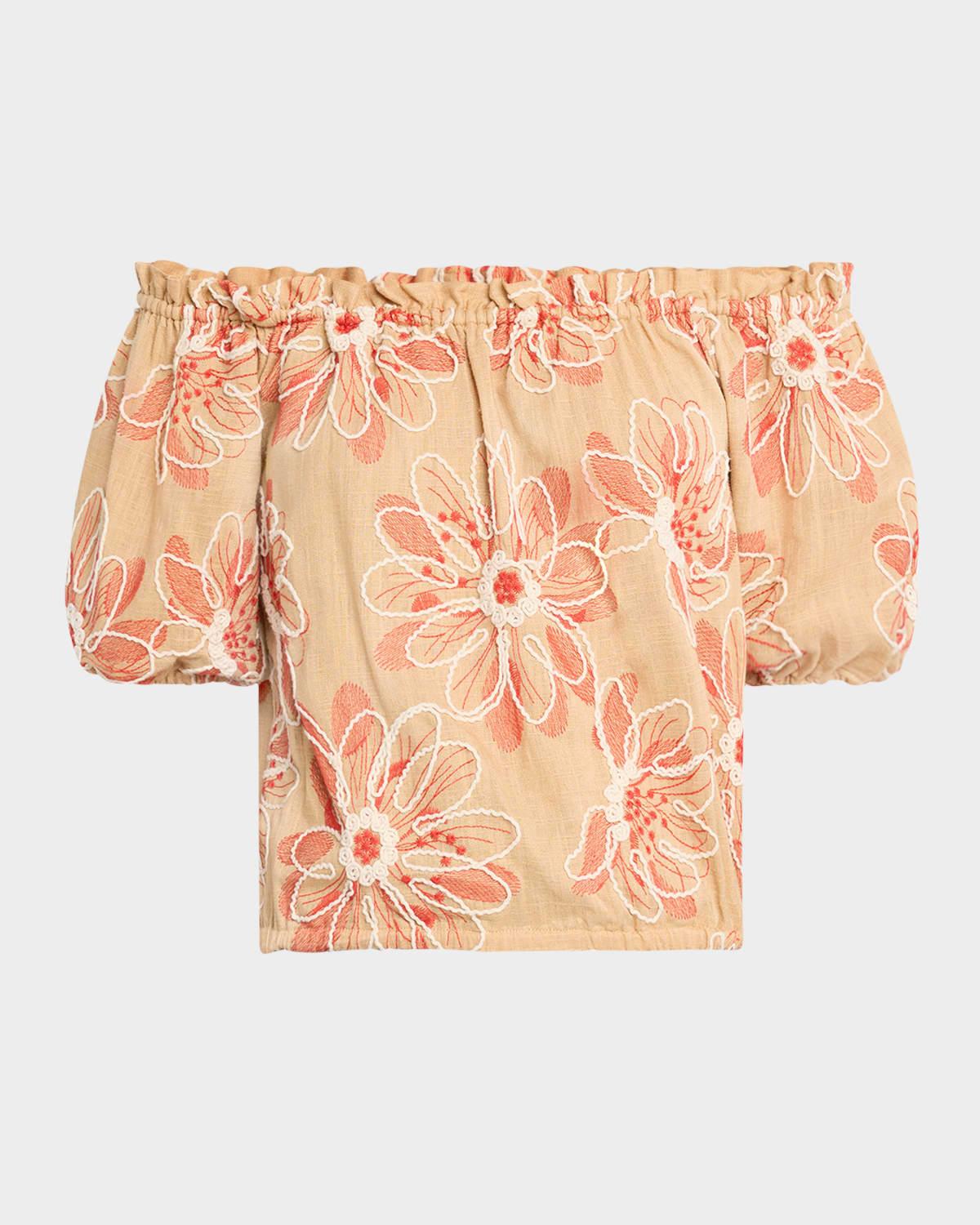 lana floral embroidered off-shoulder blouse