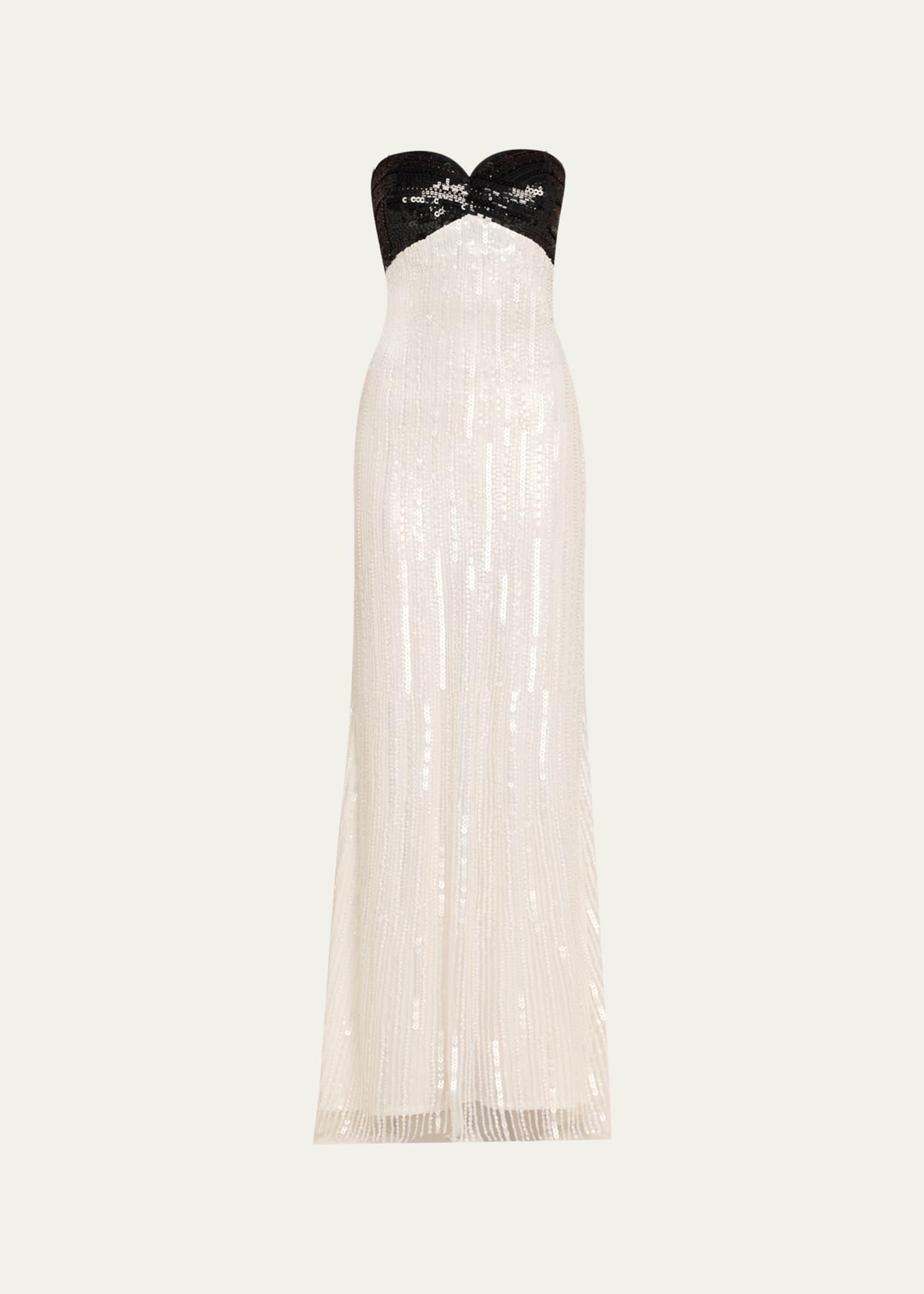 lana sequined colorblock strapless gown