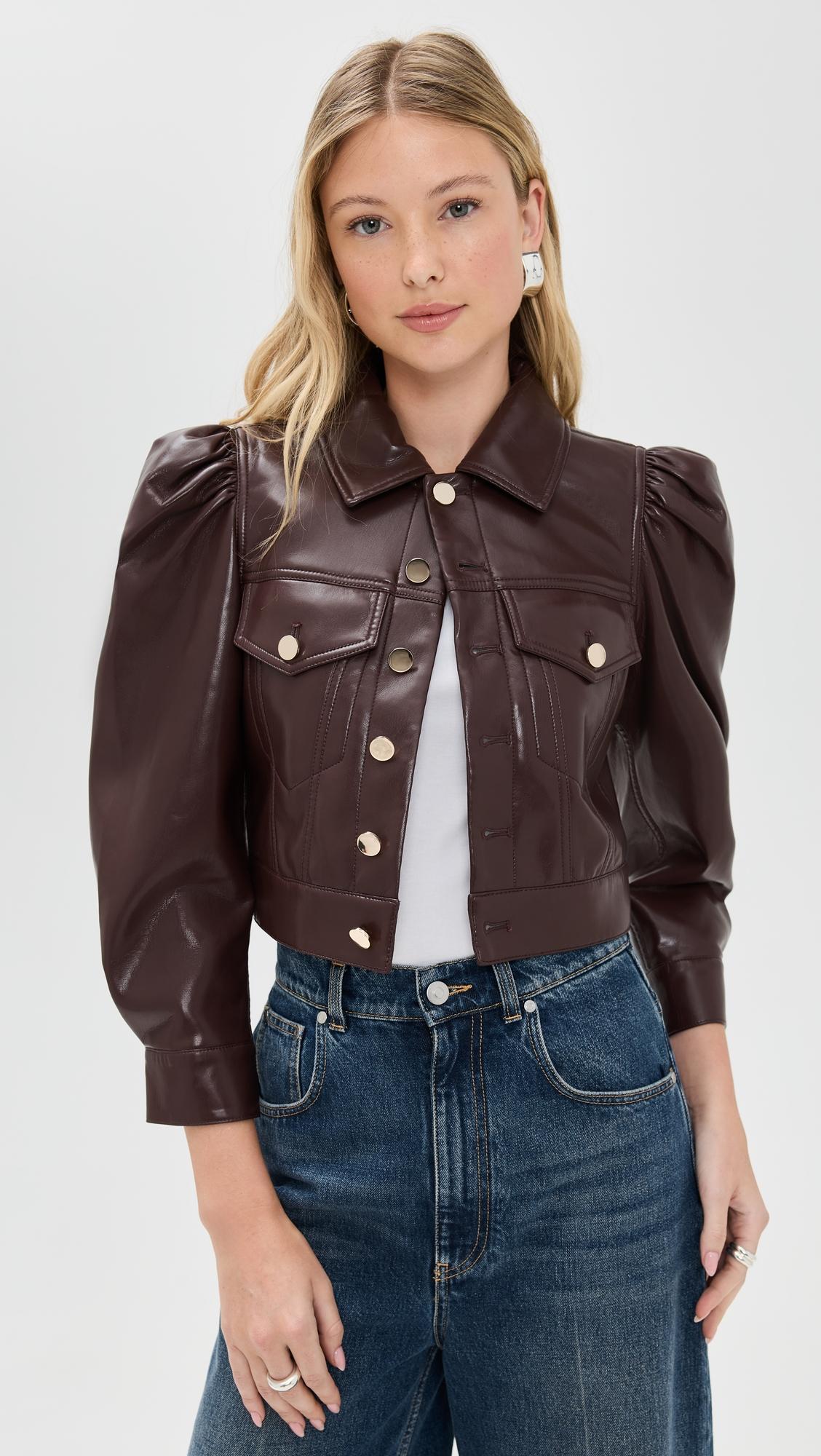 lana vegan leather puffed sleeve jacket