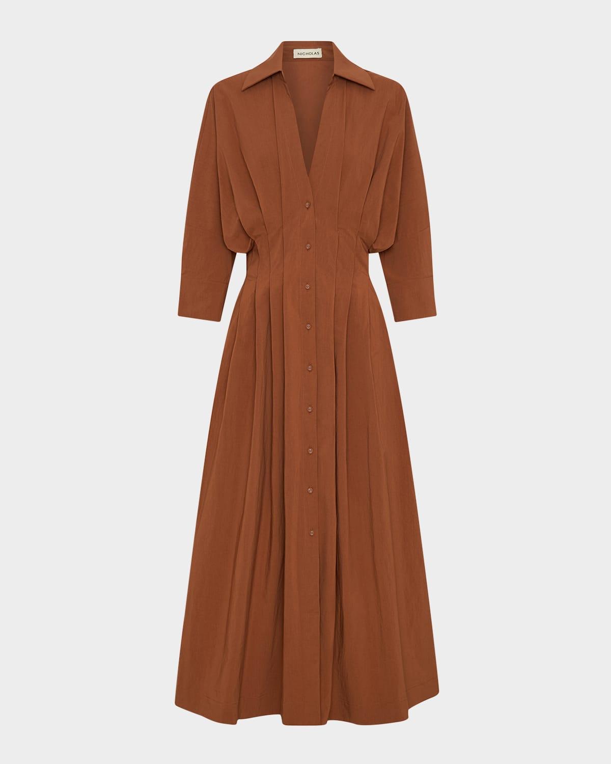 lanae pleated dolman-sleeve maxi shirtdress